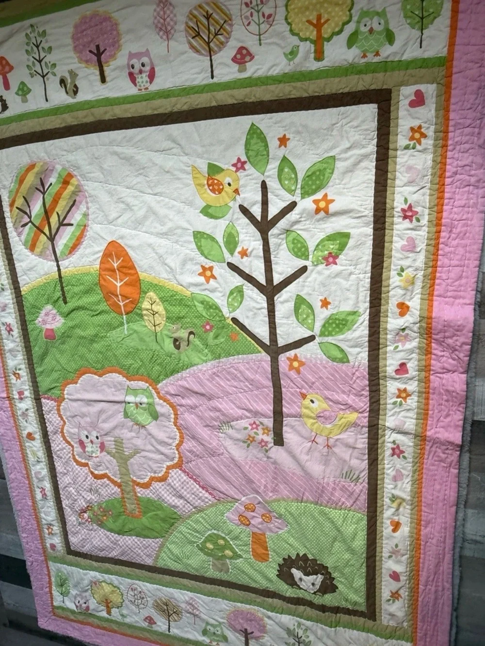 Circo Love N’ Nature Forest Friends Twin Size Quilt Pink Green Mushrooms Owl Y2K
